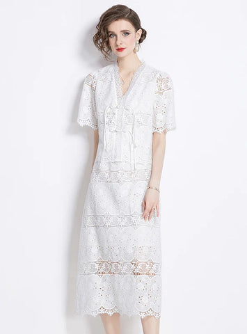 V-NECK SHORT-SLEEVED SHIRT+SKIRT TWO-PIECE SUIT