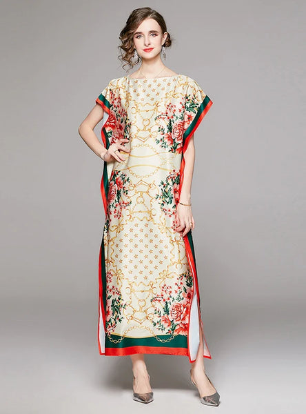 PRINTED LOOSE LACE-UP DRESS WITH BELT