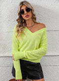 FASHION LONG SLEEVE V-NECK SOLID COLOR PULLOVER SWEATER