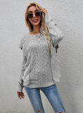 STYLISH WOODEN EAR HOLLOW KNITWEAR SWEATER