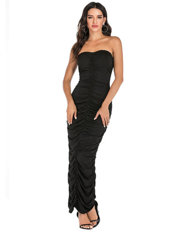 PLEATED SEXY TUBE TOP TIGHT BACKLESS DRESS