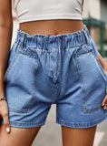 RETRO ELASTIC WAIST CASUAL DENIM SHORTS