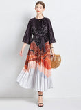 PLEATED LOOSE PRINTED PLEATED LONG SEEVE DRESS