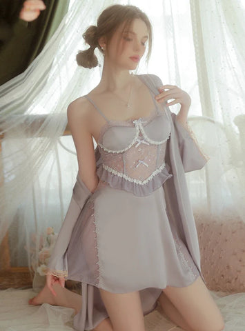 SEXY SATIN LACE CHEST PAD NIGHTDRESS