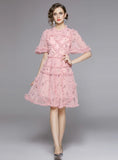 HEAVY INDUSTRY EMBROIDERED RUFFLED FLORAL DRESS