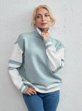 FASHION COLOR MATCHING FEMALE LONG SLEEVE SWEATER