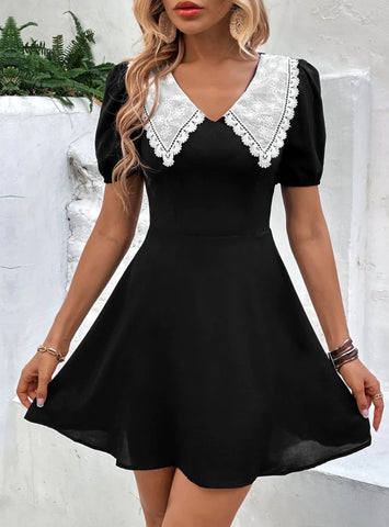 A-SHAPED BUBBLE SLEEVE SHORT DRESS