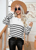 FASHION STRIPED BUTTON TWISTED TWIST VINTAGE SWEATER