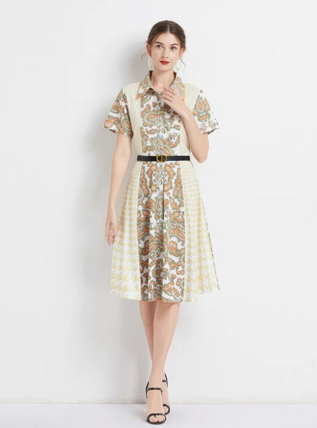 Short-sleeved Retro Floral Shirt Dress