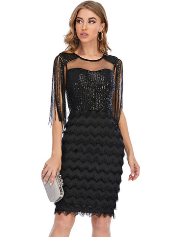 SEXY FRINGED SEQUINED DRESS