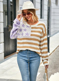 Loose Striped Color Matching Round Neck Sweater