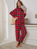 FASHION RED PLAID LONG SLEEVE PAJAMAS TWO-PIECE SET