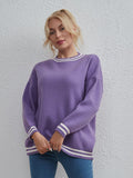 FASHION SOLID COLOR ROUND NECK STRIPED TOP SWEATER