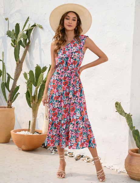 CASUAL PRINTED ONE SHOULDER DRESS