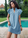 SOLID COLOR SHORT SLEEVE V-NECK DRESS
