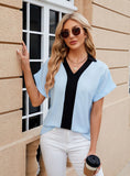 CONTRAST LAPEL CHIFFON SHIRT