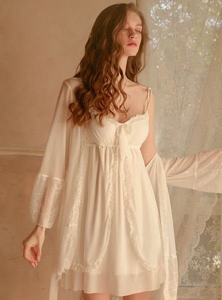 SEXY GAUZE PERSPECTIVE CHEST NIGHTDRESS SUIT