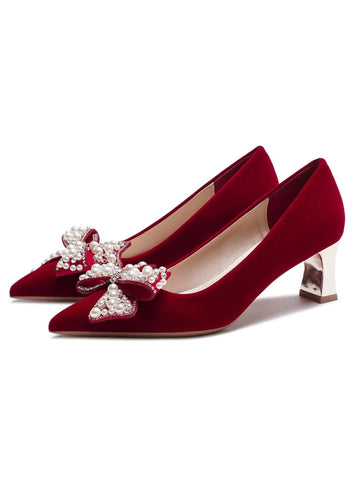 RED THIN HEELS AND POINTED WEDDING SHOES