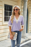 LACE STITCHING FIVE-POINT SLEEVE LOOSE T-SHIRT