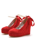 BEADED RIBBON ROUND HEAD WATERPROOF PLATFORM SHOES
