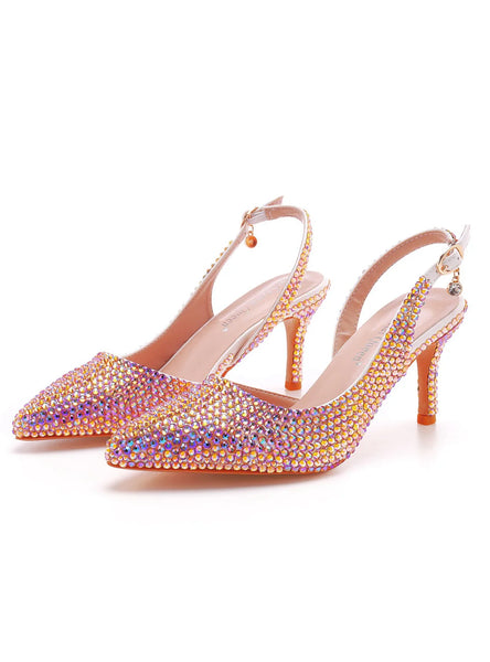 7 CM POINTED COLOR DIAMOND THIN HEEL WEDDING SHOES