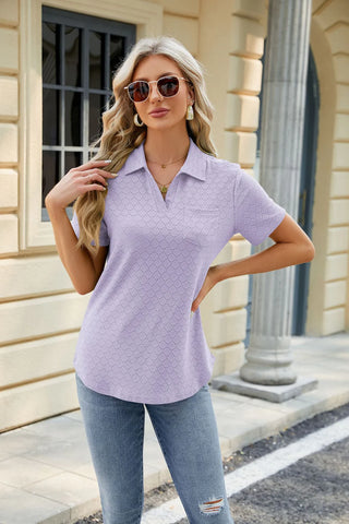 SOLID COLOR LAPEL POCKET SHORT SLEEVE T-SHIRT