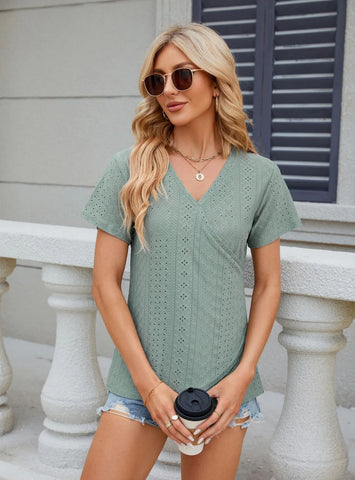 SOLID COLOR BUBBLE SLEEVE T-SHIRT