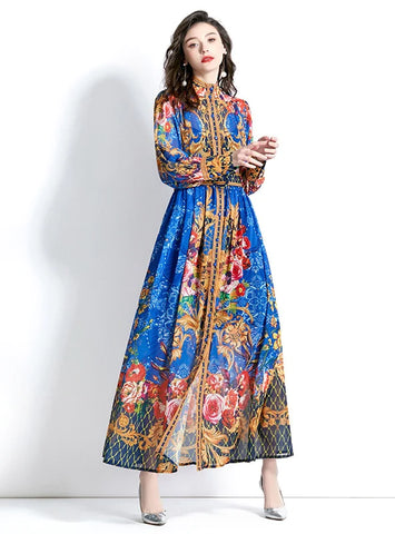 RETRO PRINT LONG SLEEVE DRESS