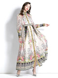 RETRO LONG SLEEVE PRINT LONG DRESS