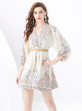 PALACE LANTERN SLEEVE PRINTED SHORT MINI DRESS