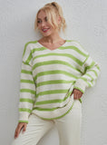 STYLISH FASHION V-NECK STRIPED LOOSE PULLOVER SWEATER