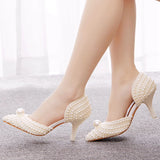 7 CM POINTY HIGH-HEELED PEARL BEADED BRIDAL SHOES