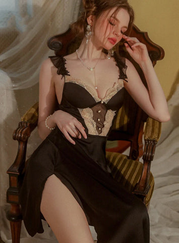 SEXY BACKLESS SOLID COLOR ICE SILK LONG PAJAMAS