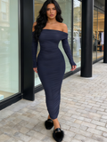Off The Shoulder Maxi Long Sleeve Ruched Fitted Bodycon Dress