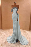 Crystal Royal Blue One Shoulder Ruched Tulle Prom Dress