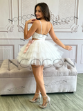 White Spaghetti Strap A-Line Tulle Homecoming Dress Bow