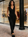 Deep V Neck Black Long Maxi Casual Dress