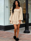 Long Sleeve Square Ruffle Elastic Dress