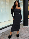 Off The Shoulder Maxi Long Sleeve Ruched Fitted Bodycon Dress