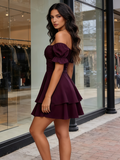 Green Wrap Layer Ruffle Short Sleeve Off Shoulder Mini Dress