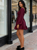 Long Sleeve Square Ruffle Elastic Dress