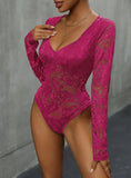 SQUARE NECK LACE SPLICING JUMPSUIT