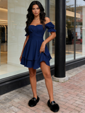 Green Wrap Layer Ruffle Short Sleeve Off Shoulder Mini Dress