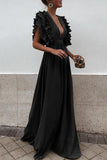 V Neck Long Ruffles High Waist Party Dress