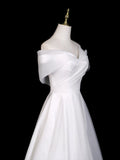 A-Line Off Shoulder Organza Ruched White Prom Dress