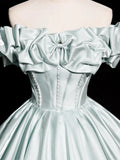 Off Shoulder Satin Light Green A Line Prom Dress