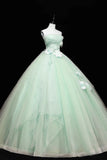 Light Green Tulle Applique Sweet 16 Dress