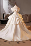White Satin A Line Sweetheart Flower Prom Dress