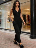 Deep V Neck Black Long Maxi Casual Dress