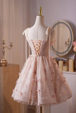 Spaghetti Strap Pink Butterfly Tulle Homecoming Dress